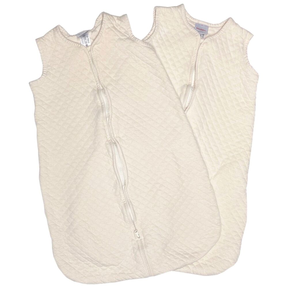 2 Hanna Andersson Quilted Sleep Sacks Size M 6-18 Months Ecru Organic Cotton